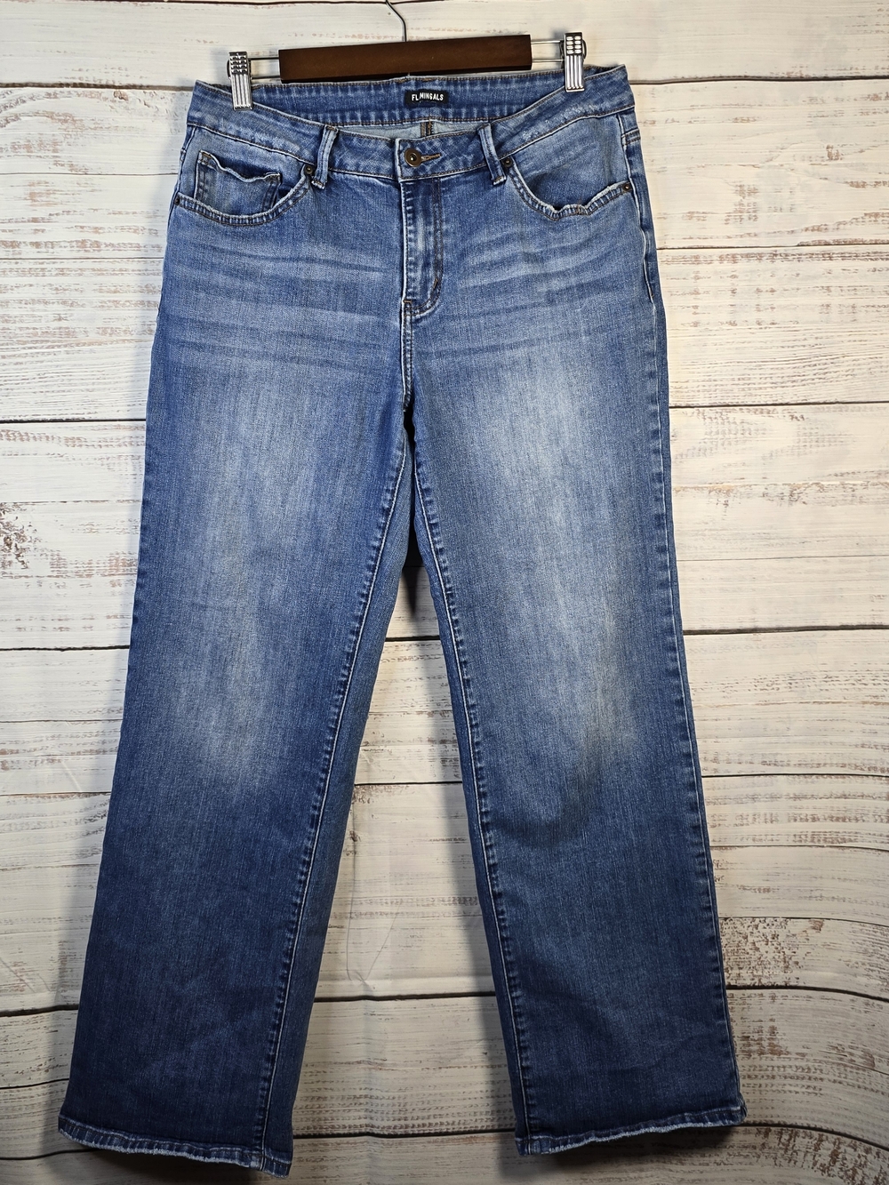 Flamingals Medium Wash Straight Leg Jeans Size‎ XL High Rise Denim